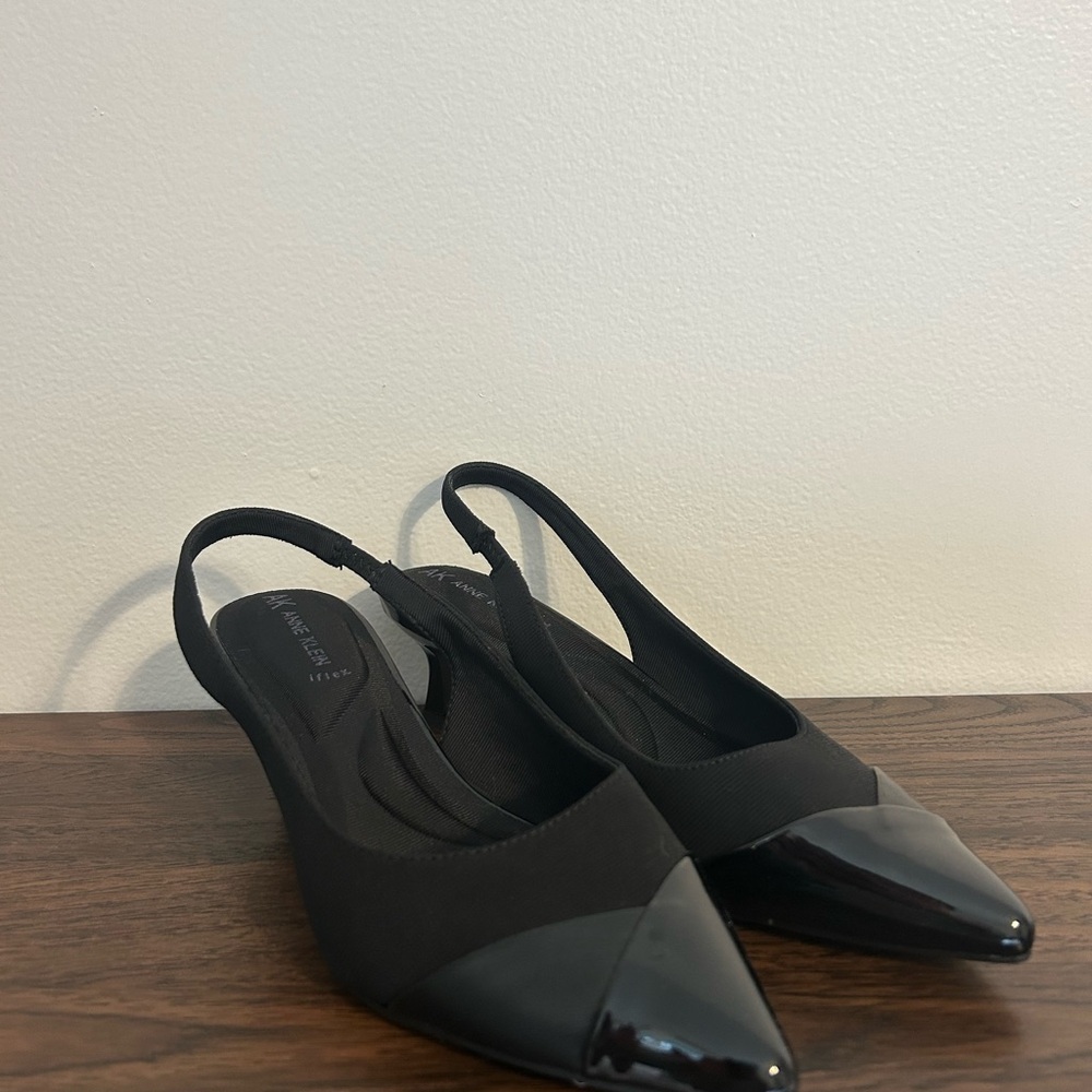 Anne Klein Black Slingback Kitten Heels